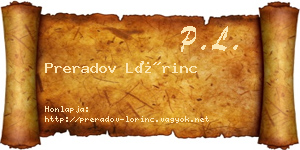 Preradov Lőrinc névjegykártya